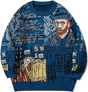 [LILILEIDY] Mens Long Sleeve Van Gogh Sweater Painting Casual Oversized Tops Knit Pullover Sweaters