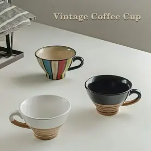壹銘 日式風陶瓷咖啡杯 創意復古咖啡拿鐵杯 條紋早餐杯子水杯
