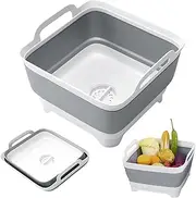 Dishpan for Washing Dishes,9L Collapsible and Portable,Wash Dish Basin Collapsible Laundry Basket,Collapsible Dish Basin with Drain Plug, Kitchen Storage Tray for Camping, Vegetable Washing