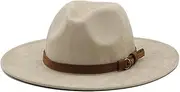 [Generic] Classic Panama Hats with Band Belt Buckle Unisex Womens Mens Jazz Hat Wide Brim Beach Caps Fedora Hat