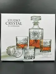 NEW Studio Crystal By Godinger 5 PC Whiskey Set Decanter 4 Old Fashioned Glasses