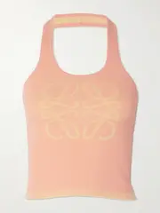 [LOEWE] LOEWE - + Paula's Ibiza Cropped Jacquard-woven Ribbed Stretch-jersey Halterneck Top - Pastel pink - medium medium Pink