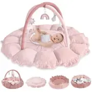 HAN-MM 5-in-1 Convertible Baby Play Gym with 6 Toys, Tummy Time Mat for Senso