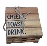 MudPie Wooden Pallet Style Coasters Cheers Toast Drink