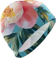 Retro Peonies Flower Blue and Pink swimming for ladies Short Hair waterproof swim caps for women Hair Protection and Drag Reduction gorro para natacion mujer