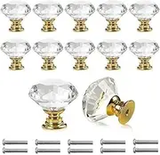 Crystal Glass Door Drawer Cupboard knobs,Crystal Door Knobs,10pcs 30mm Glass Drawer Knobs Crystal Door Handles Diamond Pulls with Screws for Home Kitchen Office Chest Bin Drawer Decorating(Gold) Gold