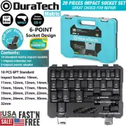 DURATECH 20PC 1/2" Drive 6 Point Impact Socket Set Standard Metric Extension Bar