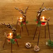 Set of 3 Reindeer Tealight Candle Holders Standing Metal Christmas Decoration
