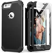 IDweel for iPhone 6S Plus Case with Tempered Glass Screen Protector, for iPhone 6 Plus Case, 3 in 1 Shockproof Slim Hybrid Heavy Duty Hard PC Cover Soft Silicone Bumper Full Body Cover, Black