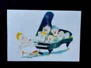 VTG Unused Xmas Greeting Card Voluptuous Lady Playing Piano Full Of Carolers