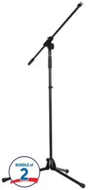 K&M 21070 Microphone Stand with Fixed Boom Arm (2 Pack) - Black