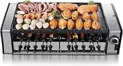 Double Layer Electric Grill, Multifunction Electric Smokeless Barbecue Indoor BBQ, Automatic Rotating 10-pin Skewers Machine, 1600 W Power Knob Control Hot Plate for Kitchen Dinner Party Camping
