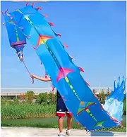 Dragon Dance Silk Chinese Folk Dragon Poi Ribbon W/Dragon Head & Swing Rope Silk Flowy Spinning & Shaking Poi Sports Fitness Dragon Dance Wu Long Ribbon Streamer (Color : Blue, Size : 8m/26ft)
