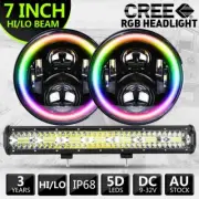 RGB 7"inch NewLED Headlights Projector & 20" LED Light Bar Combo Fits GQ PATROL (for: Ford)