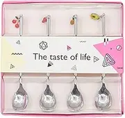 KICHOUSE 4PCS Creative Stainless Steel Dessert Spoons Fruit Pendant Decor Mixing Spoons for Unique Design for Restaurants and