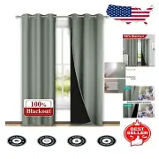 Luxurious 84" Greyish Green Noise-Reducing Drapes with Black Liner - Set of 2
