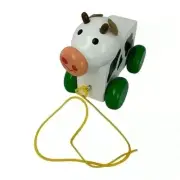 COW PULL ALONG TOY HNAD PAINTED HANDMADE TOXIC FREE