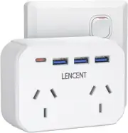 USB Plug Extension Type-C 3 USB A Ports 2 Way Socket Extension 6-in-1 Grounded