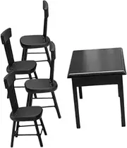 Yardwe Miniature Dining Table Chair Set 1:12 Scale Doll House Furniture Vintage Mini Chairs Realistic Table Smooth Surface Practical for Miniature Decor