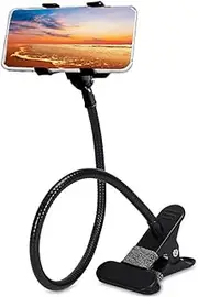 Lazy Bracket Cell Phone Stand, Phone Holder Bed Gooseneck Mount - Cell Phone Clamp Clip for Desk, Flexible Leather Wrapped Arm, 360 Adjustable Clamp Clip Desktop Bed Mobile Stand