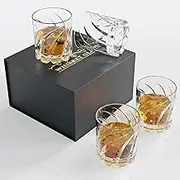 Spinning Whiskey Glasses with Luxury Box Set of 4, Old Fashioned Rotatable Crystal Whiskey Glasses, Personalized Glasses 4Pcs, Perfect for Family Dinner Rhombic