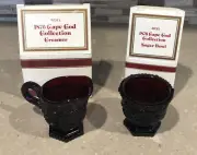 Vtg Avon 1876 Cape Cod Collection Ruby Red Glass Sugar Bowl and Creamer NIB