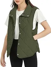 [Flygo] Women's Quilted Vest Stand Collar Lightweight Button Down Puffer Padded Outwear Gilet with Pockets