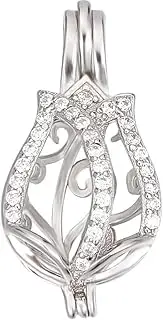Beebeecraft 1 Box 1Pc Cage Charm Sterling Silver Cubic Zircon Pearls and Gemstone Tulpen Flower Pendant Setting Handmade Lockets Charm for Jewelry DIY Art Craft Necklace Bracelet Making