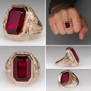 2.14Ct Emerald Cut Simulated Red Ruby Men's Anniversary Ring Silver 925