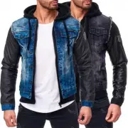 Cipo & Baxx Men's Jacket Waistcoat Style Mixed Sleeves Hooded Zip Pockets Patch