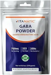 Vitamatic Gamma Aminobutyric Acid Powder 750 mg per Serving - 250 Grams - Also Called GABA - 333 Servings