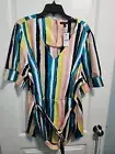 lane bryant 22 Teal Pink Belted Strip Plus Size Top
