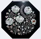 Octagon Shape Black Marble Dining Table MOP Inlay Mosaic Pattern Table Home Deco