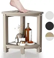 Ciokea Corner Shower Stool, Bath Bench for Shaving Legs Foot Rest, Sturdy Bathseat with Storage Shelf, Perfect for Bathroom and Small Spaces (Wood)