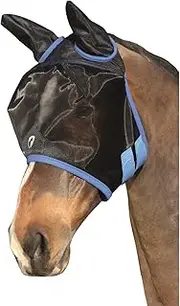 Hy BHB Equestrian Mesh Half Mask with Ears (UK Size: Mini) (Black/Palace Blue)