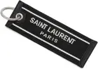NWT Saint Laurent YSL Paris Logo Black Woven Web Leather Key Chain Ring Fob $395