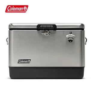 【Coleman】51L太空銀經典鋼甲冰箱 / CM-29596(保冷冰桶 保冰桶 露營冰桶)