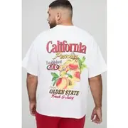 Mens White Plus Oversized California Peaches Printed T-Shirt