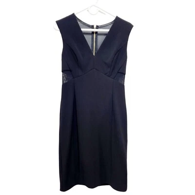 Aiden Mattox Womens Black midi Dress Sleeveless V Neck With Sheer Accents Size 8
