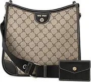 [NINE WEST] Brice Crossbody Bag with Card Case, Natural Logo Black, Natural Logo Black