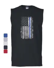 Thin Blue Line American Flag Muscle Shirt Stars and Stripes Police Sleeveless