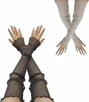 [YUESUO] Women's Long Mesh Arm Sleeves, UV Protection Ultra-thin Fingerless Gloves For Driving Christmas Party Outdoor Sport Activities Costume Party