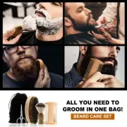 Complete Beard Kit Boar Bristle Brush Scissors Mustache Tools Comb and Case Bag