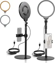 [NEEWER] Basics 2 Pack 7" Desk Ring Lights for Video Recording, 10W Dimmable Full Screen Key Lighting with Stands & Phone Holders for iPhone Computer Laptop Vlog Live Streaming Video Conference, R06