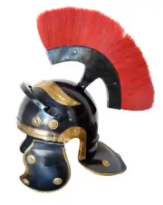 Medieval centurion helmet knight armor roman officer red plume w/ wooden stand