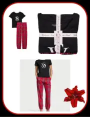S Black Plaid FLANNEL Tee-jama Jogger Set Sleep Lounge PJ’s Victorias Secret