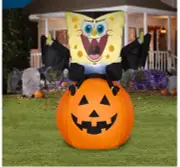 4.5' Inflatable LED Halloween Vampire SpongeBob Squarepants on Pumpki Yard Decor