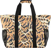 [sanluoli] Tote Bag Foldable Beach Tote Bag With Compartments with Handles Canvas Laundry Bag, Animal Print Yellow, 1 size