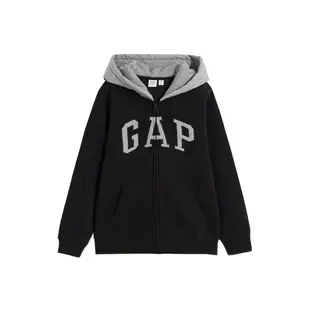 Gap 男童裝 Logo刷毛連帽外套 碳素軟磨系列-黑色(836686)