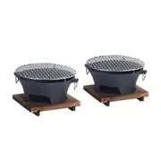 SOGA 2X Small Cast Iron Round Stove Charcoal Table Net Grill Japanese Style BBQ Picnic Camping with Wooden Board